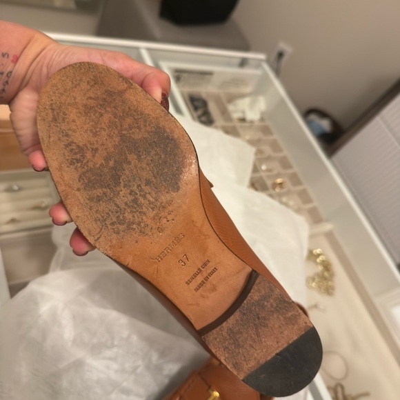 Hermes Tan Leather Loafers with Gold Accent - Picture 2 of 2